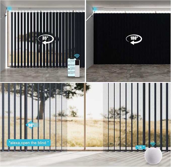 Motorized Sheer Vertical Blinds Work with Alex Google Home, Light Filtering Smart Vertical Blind Sliding Door Blinds Remote Control Blinds for Sliding Glass Door Customize(Elegant Denim Blue)