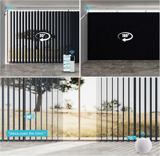Motorized Sheer Vertical Blinds Work with Alex Google Home, Light Filtering Smart Vertical Blind Sliding Door Blinds Remote Control Blinds for Sliding Glass Door Customize(Elegant Denim Blue)