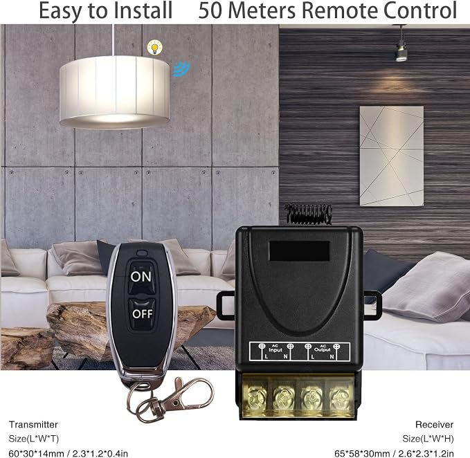 DieseRC 433Mhz Wireless Remote Control Switch AC 110V 120V 240V 220V 30A Relay Receiver with 2 Transmitters for Light Water Pump Household Appliances Farm Irrigation and Electrical Equipment