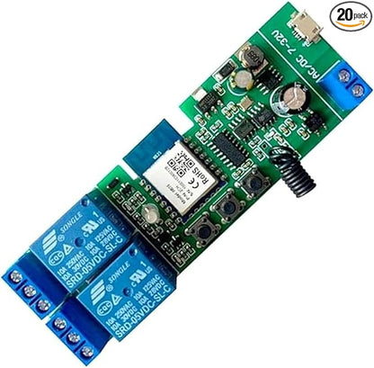 Tuya 2CH Smart Life WiFi Momentary Inching Relay Self-Locking Switch Module,DC/AC 7-32V WiFi RF Bluetooth Relay, Compatible with Alexa Goolge Home