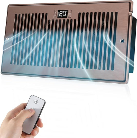 BIOWIND Quiet Register Booster Fan Fits 6" x 12" Register Holes, 10-Speed Smart Heating Cooling AC Vent Fan with Remote Control and Thermostat Control - Bronze