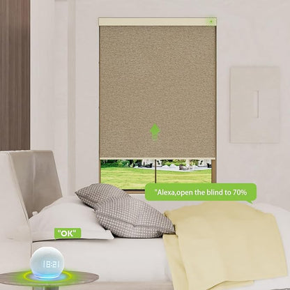 Motorized Blinds with Remote，100% Blackout Smart Blinds Motorized Roller Shades Compatible with Alexa Automatic Blinds for Windows Electric Window Blinds Customized Size Driftwood Noir