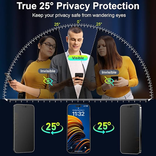 Esanik 2 Pack Matte Privacy Glass Screen Protector for iPhone 14 Pro Anti-Glare & Anti-Spy,Anti-Reflection, Smooth as Silk, Military-Grade 9H Hardness,Flawless Fit Tray