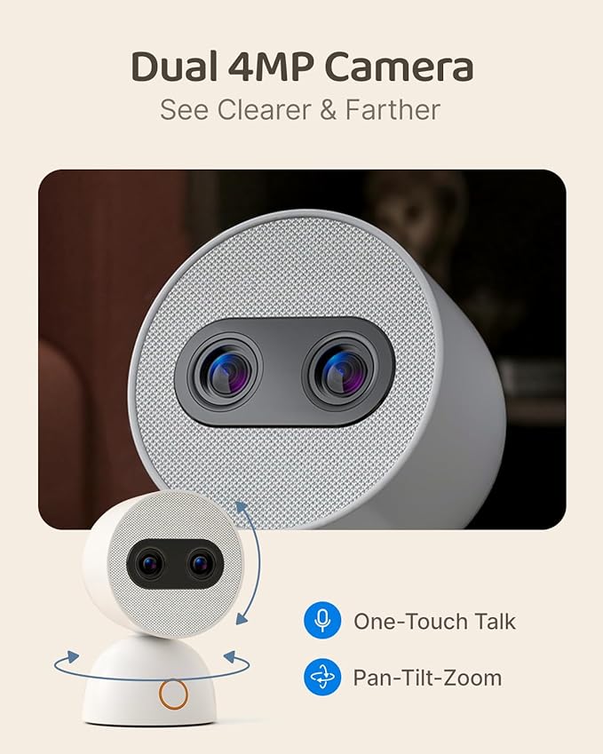 Simsky Smart Baby Monitor with 2×4MP Camera, 6X Optical Quality Zoom, 32GB Local Storage, AI Tracking, Intelligence Detection, Pan-Tilt-Zoom, Add-on Camera Monitor