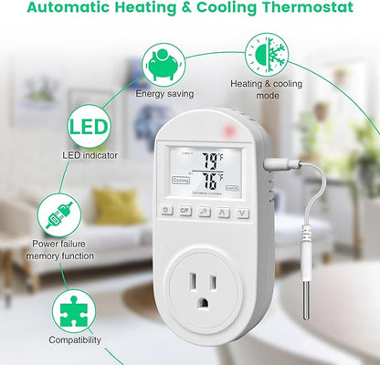 Temperature Controlled Outlet, Briidea Thermostat Outlet Compatible with Window Air Conditioner, Space Heaters, Fans, Auto On/Off, Ideal for Household, Greenhouse, Reptile, Incubator, 110V 15A