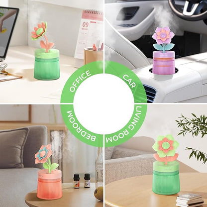 Cute Flower Mini Humidifier, Small Cool Mist Desk Humidifiers, Portable USB Personal Desktop Plant Humidifiers, Cooling for Home Office Car Travel Indoor Outdoor (260ml, Pink Sunflower)