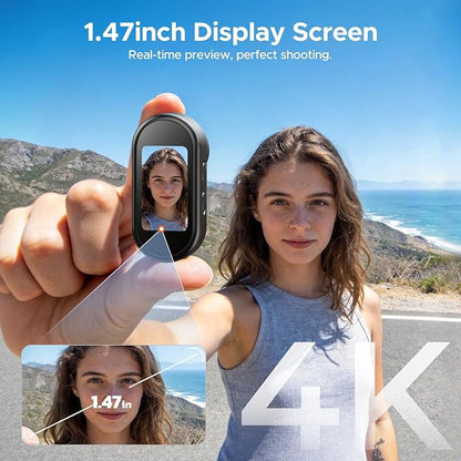 4K Mini Body Camera with 64GB Card, 1.47" Display Wearable POV Camera, Action Camera with Magnetic Mount, One-Button Recording Portable Camcorder, WiFi App Control for Vlogging Travel Security