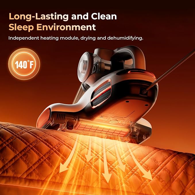 JIGOO T600 Mattress Bed Vacuum Cleaner with UV-C Light, 15Kpa Suction, 700W | 700W Motor, Double Cup, Smart Dust Sensor, Ultrasonic, Heating Tech, MIF Filter, Handheld, Deep Clean for Bed, Sofa, Pet Hair