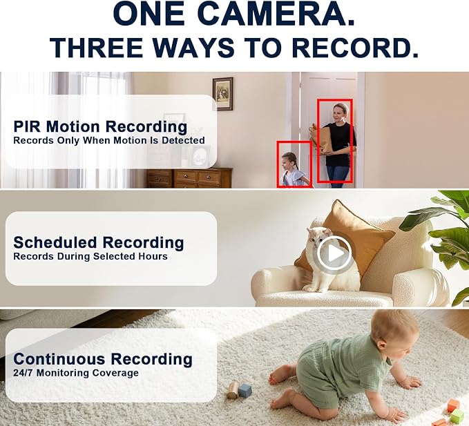 No WiFi Security Camera Indoor with 4G LTE Cellular SIM Card, 2K Live View