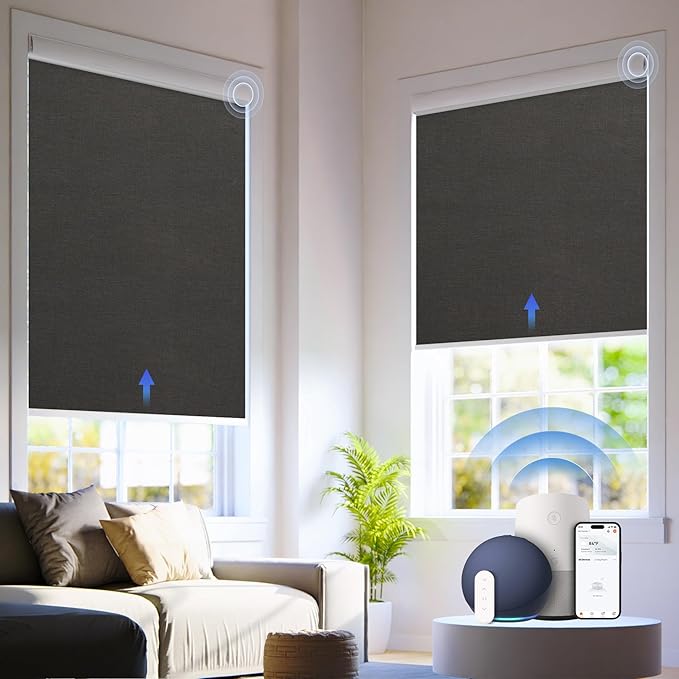 Motorized Blinds with Remote, 100% Blackout Electric Blind for Windows,Smart Automatic Blinds Cordless Roller Shades, Black 24" W x 72" H