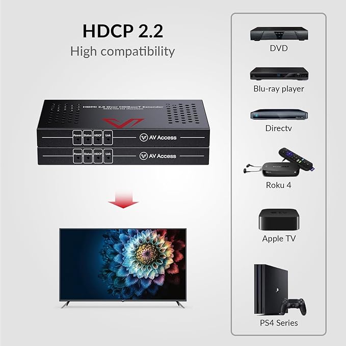 AV Access HDBaseT HDMI Extender 4K@60Hz 4:4:4 HDR (Dolby Vision), 100m/330ft Long Distance, PoC, IR, RS232 for TV to Another Room, Conference Room(4KEX100-H2)