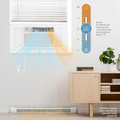 Keystone 23,200 BTU Window Air Conditioner with 16,000 BTU Supplemental Heat and Dehumidifier, 230V, Window AC for Large Rooms up to 1,500 Sq.Ft. with Smart Remote Control
