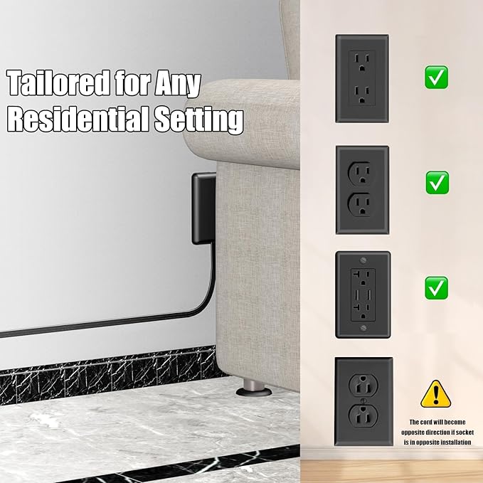 CABOCASA 3FT Ultra Flat Plug Extension Cord Power Strip with 3 Outlets, Patented Detachable Ultra-Thin Outlet Cover Concealer & Ultra-Flat Plug, Max. 13A 125V 1625W ETL Listed, Black Color