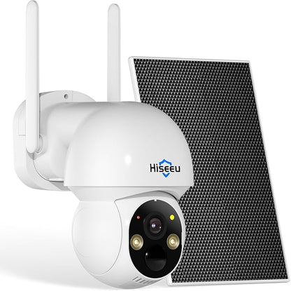 Hiseeu Solar Wireless Security Camera, 2.4G WiFi, Full HD Night Vision, Pan-Tilt Control, Smart Motion Detection, Two-Way Audio, IP66 Waterproof, 100% Wireless Camera Ideal for Home & Business