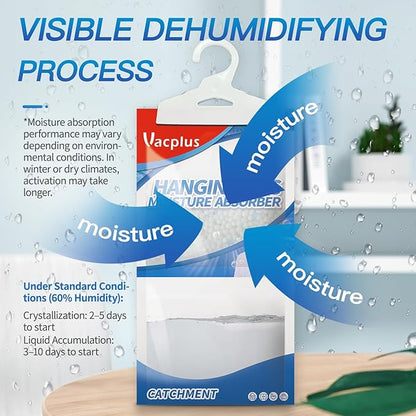 Vacplus Moisture Absorbers, Hanging Closet Dehumidifier Bags, Humidity Packs, Desiccant, Closet Dehumidifiers with Ocean Breeze Fragrance, 10 Pack, 9.8 OZ