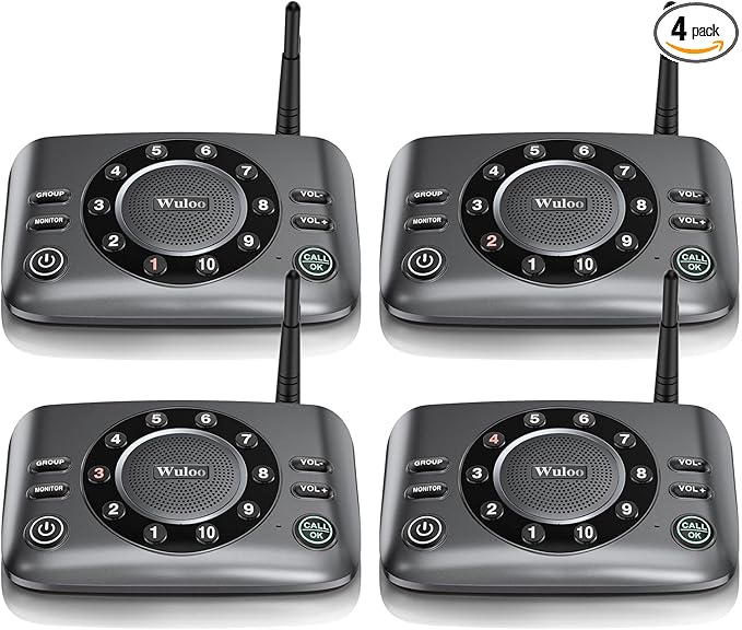 Wuloo Hands-Free Intercoms Wireless for Home Business, Upgrade Two Way Audio Intercom System for Elderly, Full Duplex Room to Room Intercom with 5280 ft Range Clear Sound Anti-Interference, Pack of 4