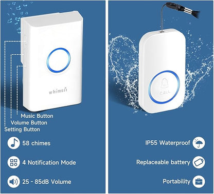 Caregiver Pager, Wireless Emergency Call Button for Elderly/Seniors, Disabled at Home, 500 Feet +, SOS Nurse Home Call Alert System
