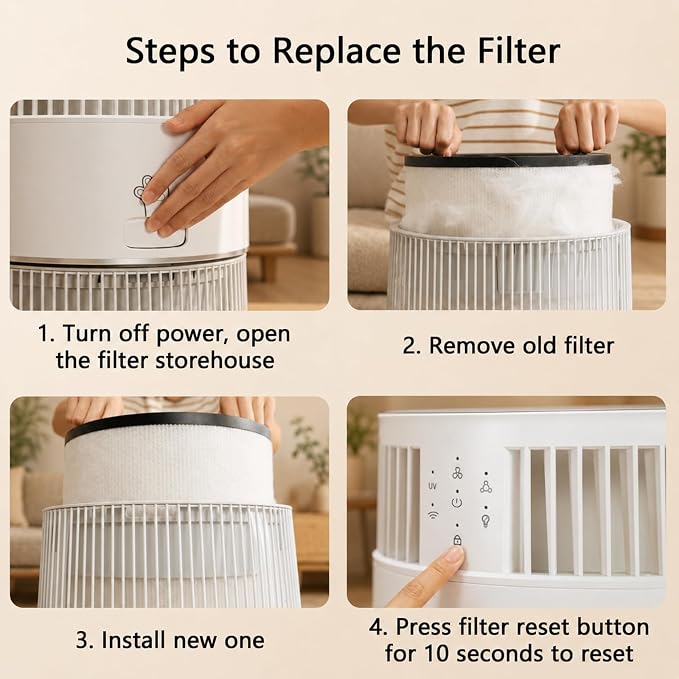 WISESKY Cat Air Purifier for Large Rooms, 5-Stage HEPA Air Cleaner for Cat Hair, Dander & Odors, 360° Air Intake, Quiet Operation, Bite-Resistant Cord & Tip-Over Protection, Smart App Control