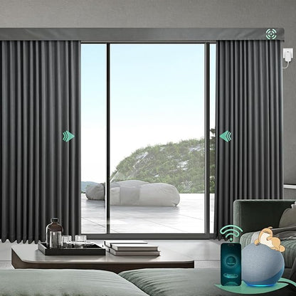 Yoolax Motorized Curtains with Remote, Blackout Curtains with Voice Control, Smart Shades for Living Room, Bedroom, Compatible with Alexa Google Home, APP Control, Custom Size, Silver Grey