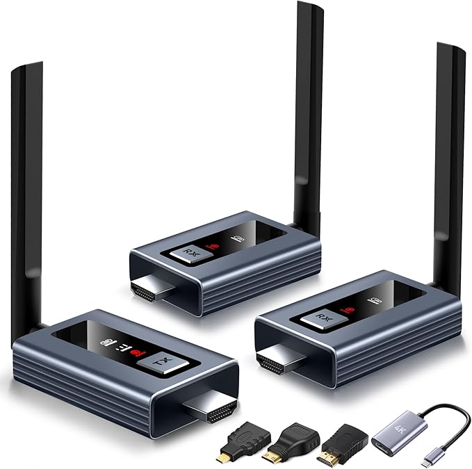 Wireless HDMI Transmitter and 2 Receivers,LED Display,165FT,Plug and Play,Metal Housing,Smart Thermal Control,5GHz Wirelessly Stream to Multiple TVs, Wireless HDMI Splitter for TV Box/Camera/Laptop/PC