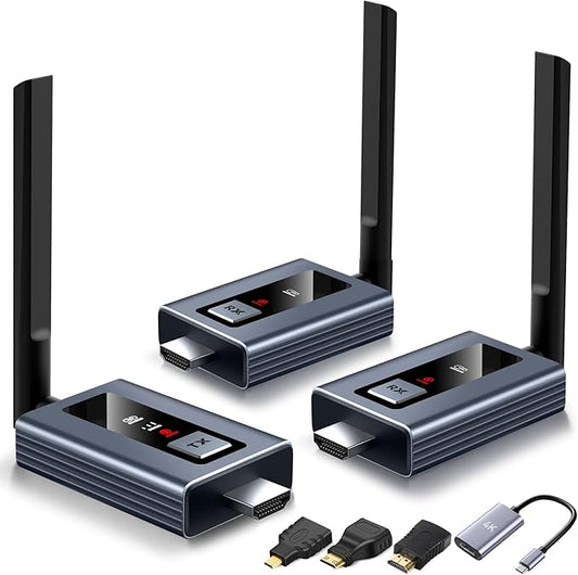 Wireless HDMI Transmitter and 2 Receivers,LED Display,165FT,Plug and Play,Metal Housing,Smart Thermal Control,5GHz Wirelessly Stream to Multiple TVs, Wireless HDMI Splitter for TV Box/Camera/Laptop/PC