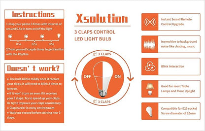 SYSAI 3 Claps Light Control Bulb for Bedroom Table Lamp Upgrade, The Clapper, Sound Activated ON/Off Solution, Clap Detection, Smart Home, As Seen On TV, Soft White, 8-Watt