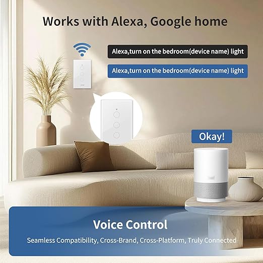 Smart Touch Wall Light Switch with Matter, Tempered-Glass Panel, Neutral Wire Required, Single-Pole, 2.4GHz Wi-Fi, App/Voice Control with Alexa/Google/Apple Home, Timers & Schedules 3Gang - 3Pack