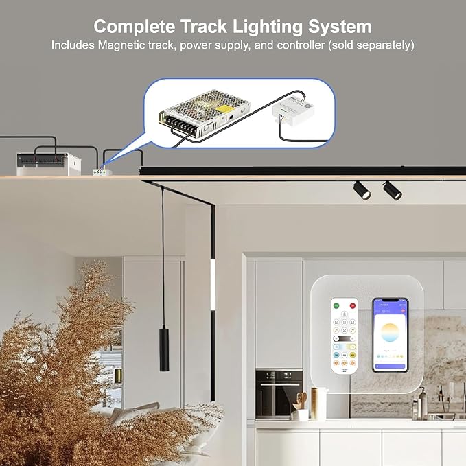 2-Pack Adjustable Focus Spotlight, 18W Magnetic Track Light Head | 24V LED Lamp, Rotatable Spotlight, Control via App, Remote Voice, Dimmable CCT 2700K-6000K, ETL Certified Beam Angle 20°-45°