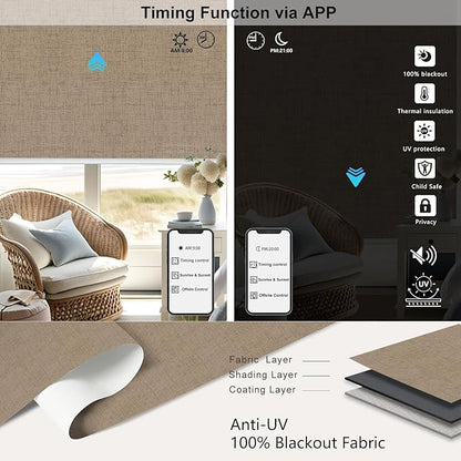 Aprilsmart Motorized Blinds with Remote,Compatible with Apple HomeKit Alexa Google Home- Voice and app Control,Motorized Roller Shades 100% Blackout Custom Size(Vigor Wheat-09)