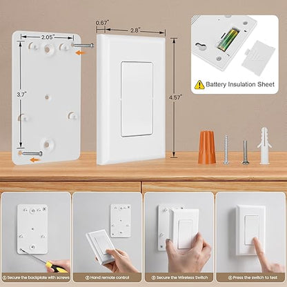 SURAIELEC Wireless Light Switch Remote Control Outlet, No Wiring Needed, 100 FT Range, Pre-Programmed, Remote Outlet Wall Switch for Plug in Pendant Light, Lamp, Christmas Tree, Holiday Decorations