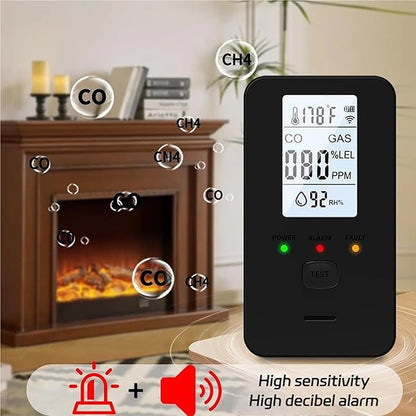 4-in-1 Detector, 4-in-1 Gas Detector (CO/Temp/Humidity), with HD Digital Display, for Home, Kitchens, Hotel (Black*4)