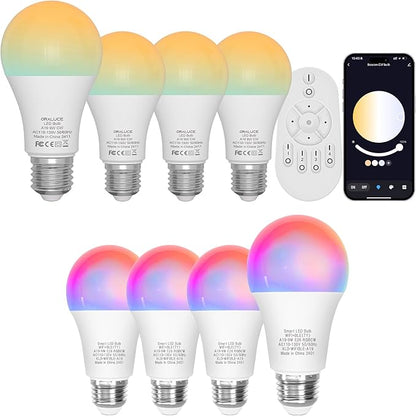 ORALUCE 丨 Bundle - LED Light Bulbs 4 Pack with Remote Control & A19 E26 Smart LED Light Bulb (Pack of 4)