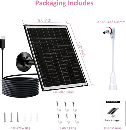 FUTUREZEN 10W Solar Panel for Ring Camera, DC 3.5×1.35mm & USB-C Solar Charger Compatible with Ring Stick Up & Spotlight Cam Battery Series, IP66 Waterproof, 7.2ft Charging Cable, 2 Pack