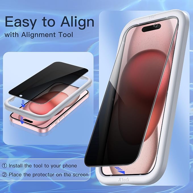JETech Privacy Screen Protector for iPhone 15 6.1-Inch, Anti-Spy Tempered Glass Film with Easy Installation Tool, 2-Pack