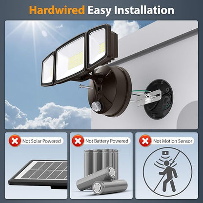 Onforu 80W LED Dusk to Dawn Flood Lights, 8000LM Brown Exterior Security Outdoor Lighting,IP65 Waterproof Outdoor 3 Adjustable Heads Photocell Light Fixture,6500K Floodlight for Garage,Patio,Yard