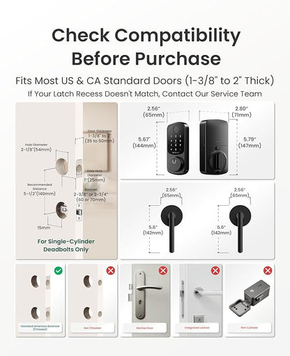 DESLOC B200 Fingerprint Smart Lock with 2 Lever Handles, Keyless Entry Front Door Lock Set, Electronic Keypad Deadbolt, App Control, Auto Lock, Long Battery Life,Matte Black