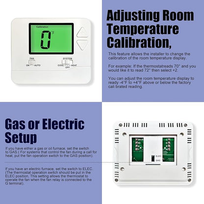 Heagstat Non-Programmable Thermostats for Home Conventional Single-Stage Systems, up to 1 Heat/ 1 Cool (with Green Backlight)