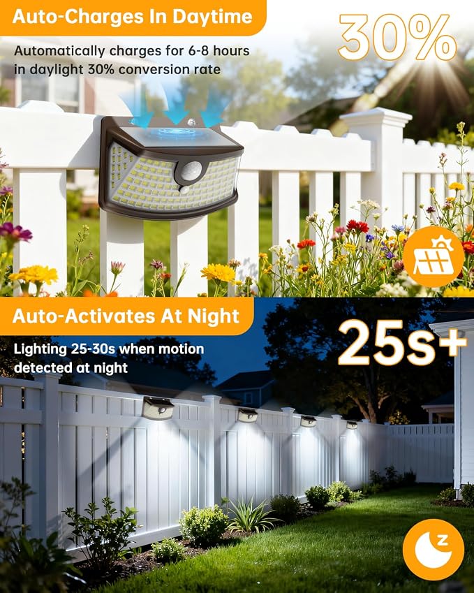 Aootek Solar Motion Sensor Lights Outdoor 120 LEDs, Brown, 2 Pack | Lights Reflector, 270° Wide Angle, IP65 Waterproof, Step Lights For Front Door, Yard, Garage, Deck