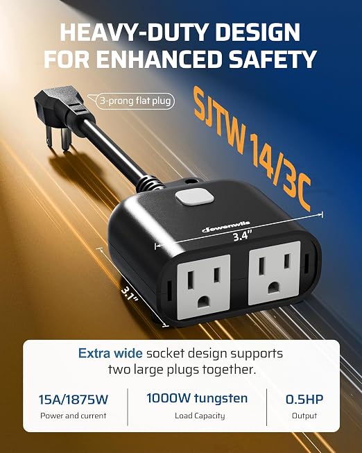 DEWENWILS Outdoor Wireless Remote Control Outlet, Dual Grounded 15A Heavy Duty Plug-in Light Switch, 100FT RF Range, Weatherproof, Individual & All-in-One Remote, 1 Remote & 3 Receivers, Black