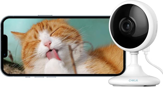 Small Security Camera, Upgraded Indoor Camera for Pets, Dogs, Babies, Smart WiFi Home Monitor, App Control, Compatible with Alexa, white, K01-1