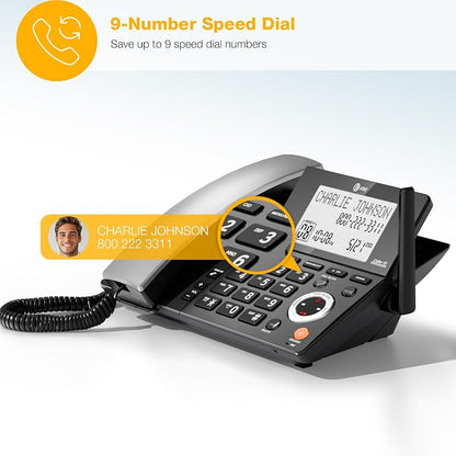 AT&T CL84118 DECT 6.0 Corded/Cordless Phone | Works During Power Outages, Smart Call Blocker, Answering Machine, Caller ID Announce, Big Buttons