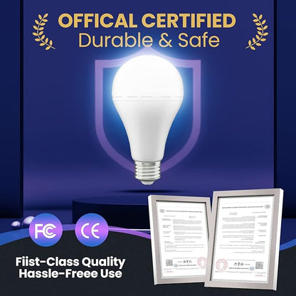 Emergency Rechargeable Led Light Bulb with Hook,Stay Lights Up When Power Failure, 1500mAh 12W 60W Equivalent LED Light Bulbs for Home, Camping, Hiking, 2 Pack