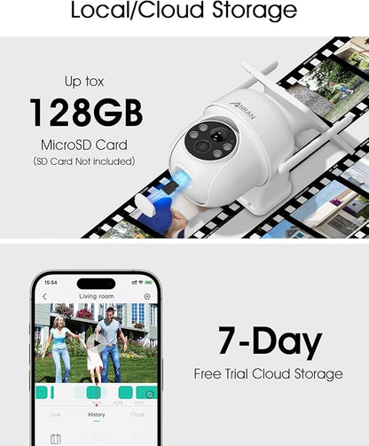 ANRAN Solar Security Cameras Wireless Outdoor,2K Cameras for Home Security with Fixed Solar Panel, 360° PTZ for Home Surveillance,2.4G WiFi, PIR Human Detection, 3MP Color Night Vision, 2 Pack