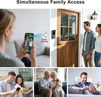 Doorbell Camera Wireless No subscription Required, 2K HD Battery Powered Smart Video door bell Camera with Chime, Wide Angle, Motion Alerts&Two‑Way Talk, Night Vision, Works with Alexa ,2.4G WIFI Only