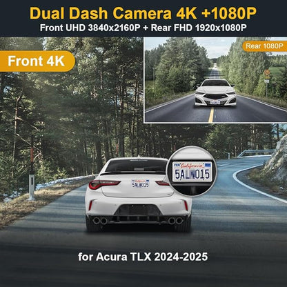 Fitcamx Front 4K+Rear 1080P Dash Cam Adapts for Acura TLX 2024-2025 (HD2-D6430), Integrated OEM Style, Dual HD Video, Built-in WiFi & APP, Loop Recording, Gravity Sensor, Easy to Use, 128GB Card