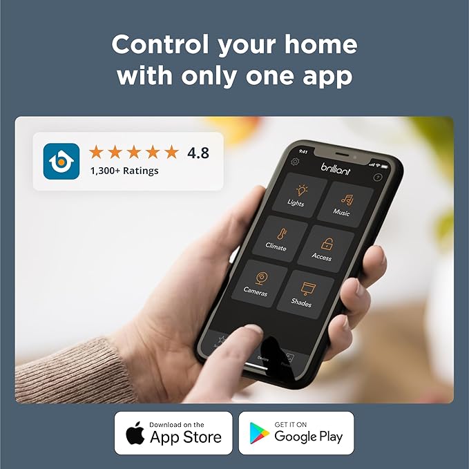 Brilliant Smart Home Control (2-Switch Panel) — Alexa Built-In & Compatible with Ring, Sonos, Hue, Google Nest, Wemo, SmartThings, Apple HomeKit — In-Wall Touchscreen Control for Lights, Music, & More