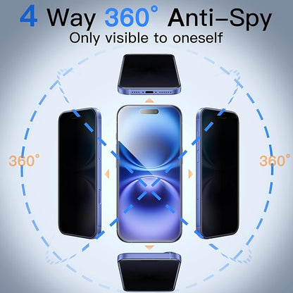 JETech 360 Degree Privacy Screen Protector for iPhone 16 Plus 6.7-Inch, 4-Way Anti-Spy Tempered Glass Film with Easy Installation Tool, 2-Pack
