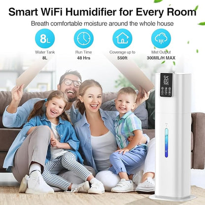 8L/2.1 Gal Smart Humidifier Large Room, Top Fill Cool Mist Humidifiers for Bedroom with App & Remote Control, Night Light, 24H Timer, Aroma Box & 360° Nozzles, Humidifier for Home, Office & Plants