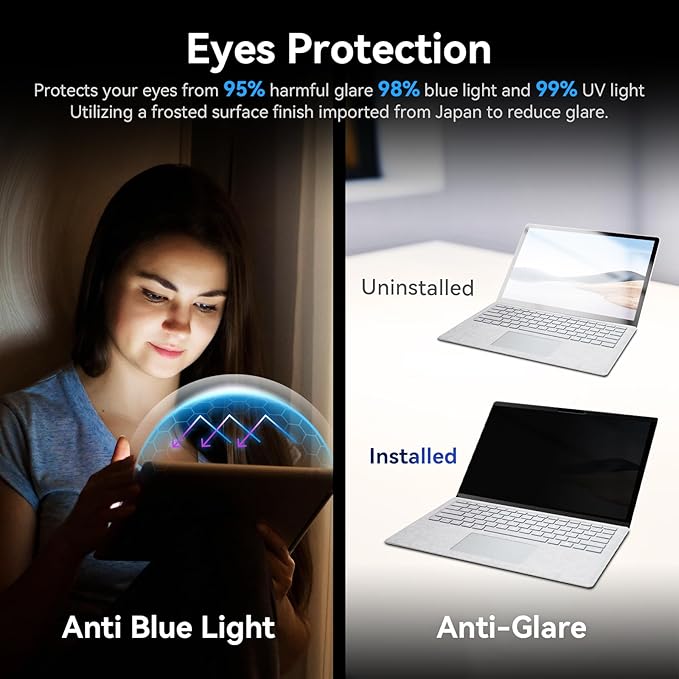 Magnetic Privacy Screen Compatible with 15 Inch Surface Laptop 7, Removable Anti-Glare Blue Light Laptop Shield Filter Black Film Security Private