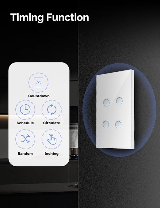 MOES Matter Wi-Fi Smart Light Switches Touch Glass Design, Needs Neutral Wire, Single Pole, 2.4GHz, Remote & Voice Control with Alexa, Google Home & Siri, Supports Timer and Schedule, White 2 Gang